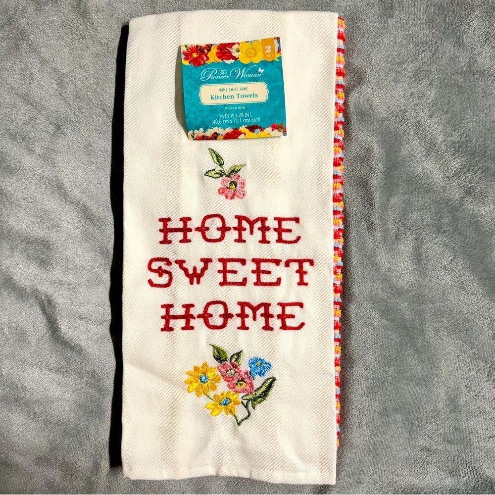 NWT Home Sweet Home Pioneer Woman Embroidered Kitchen Hand Towels | 100% Cotton